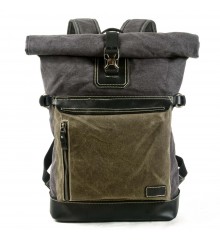 P1 Rolowany plecak vintage z woskowanej bawełny i skóry. 2 kolory. Laptop 17"