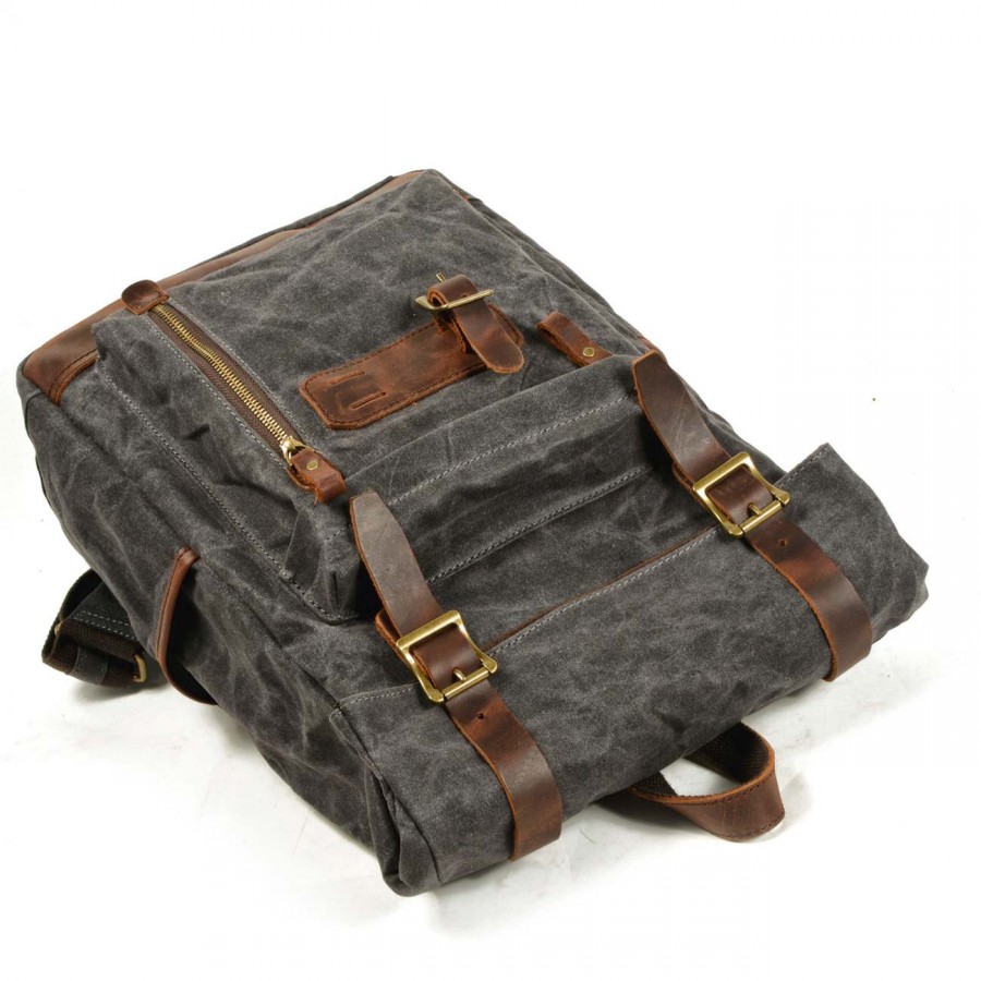 P5 Duży plecak vintage z woskowanej bawełny i skóry. 2 kolory. Laptop 17"